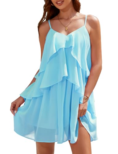 DRESSTELLS Women's Cocktail Ruffle Tiered Dresses, Formal Wedding Guest Homecoming Party Mini Dress