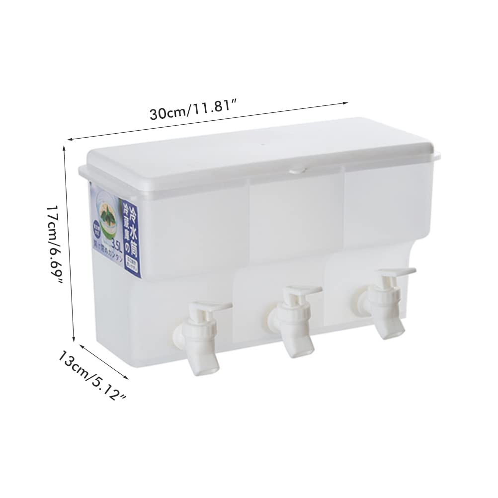 Plastic Drink Dispenser, Refrigerator Beverage Dispenser with 3 Spigots, 1 Gallon Cold Kettle with 3 Compartment, Juice Lemonade Milk Dispenser for Kitchen Home Party Bar Wedding