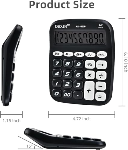 Image of Desktop Calculator with Big Easy-Press Buttons, 12 Digit Large Display Adding Machine for Office, Desk & Home Use, Black