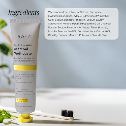 Image of Boka Fluoride Free Toothpaste, Nano Hydroxyapatite Toothpaste, Appropriate for Sensitive Teeth - for Adult Oral Care - Charcoal Yuzu Mint Flavor, 4 Fl Oz 1Pk