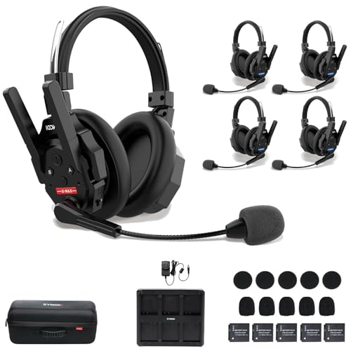SYNCO XTalk XMax5 Dual-Ear Design Wireless Intercom Headset System Support 2.4GHz 5-Person Team Communication,Dual-mic AI Noise Cancellation,500M/1640FT Real-time Monitoring