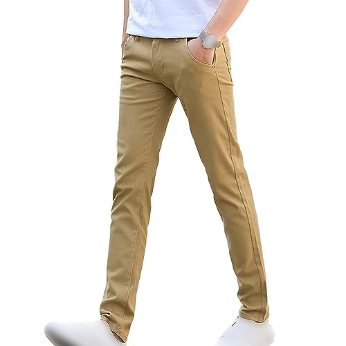 JEsilunmaMY Men's Slim Fit Straight Leg Pants Stretch Cotton Summer Casual Pants Solid Color Lounge Trousers with Pockets - Main Image