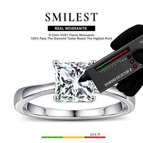 SMILEST 1.5ct Princess Moissanite Rings for Women, D Color VVS1 Clarity Lab Created Moissanite Solitaire Ring Rhodium Plated Solid 925 Sterling Silver 4-Prong Moissanite Engagement Ring for Women2