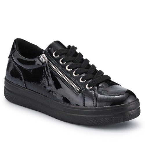 Pavers Womens Zip Up Chunky Platform Trainers Black Patent Size 5