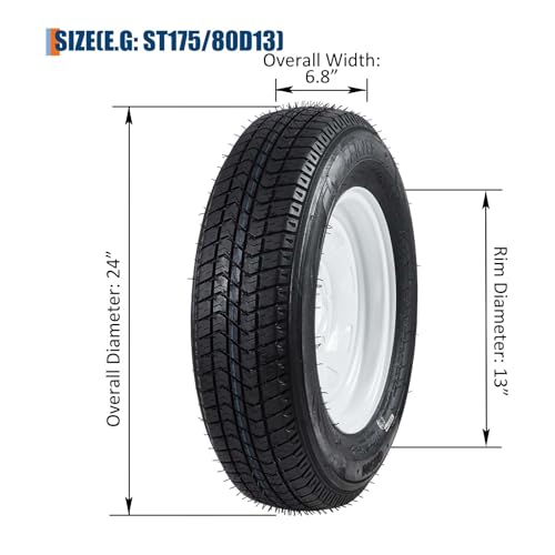 Image of GarveeTech ST175 /80D13 Trailer Tire and Wheel Assembly, 5 Lug, Set of 2 | Heavy-Duty Load Range C 6PR, White Spoke Wheel, 13 Inch Tires for Utility /Boat /Camper Trailers,