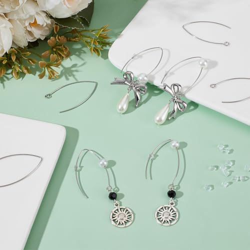 Beebeecraft 1 Box 200Pcs 316 Surgical Stainless Steel V-Shape Earring Hooks Silver French Ear Wire with Ear Nuts for DIY Earring Jewelry Making (Pin: 0.8mm/0.03in) - Image 4