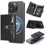 YNlinuofg Ultra-Thin Magnetic Wallet Card Holder for iPhone and All MagSafe Protective Cases，Premium PU leather, powerful magnetic closure, stand function, 6 card slots (Black)