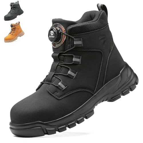 KOIFISH Chaussures de Sécurité Hommes Femmes Montante Basket de Securite Légère Confortable Bottines de Travail Embout en Acier Antidérapant Noir 43