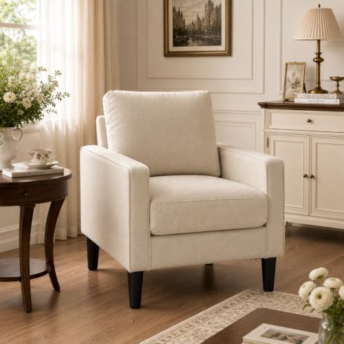 Image of HOMCOM Armchair with Removable Pillow, Comfy Spring Cushion, Cream