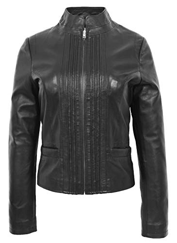 Blouson en cuir d'agneau souple noir femme fini les vestes rigides col montant taille 44