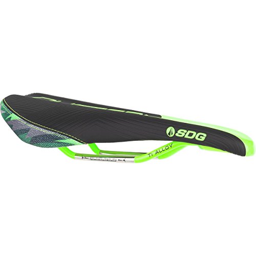 SDG Components Duster P MTN Ti-Alloy Saddle Black/Neon Green (Camo Bolt Series), 140mm