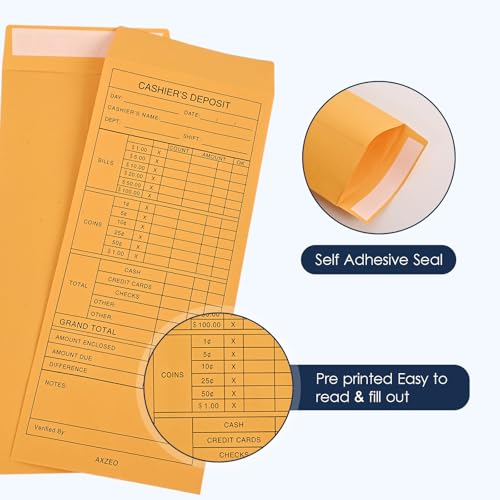 Axzeo #11 Cash Deposit Envelopes, 500-Count Self-Sealing, 28lb Brown Kraft Paper Envelopes for Small Business, Retail, Restaurant by Axzeo - Image 3