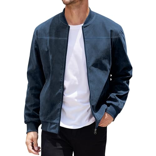 Finelylove Mens Faux Suede Leather Jacket Lightweight Casual Solid Bomber Jacket Water Resistant Windbreaker Outwear