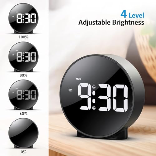 Image of Digital Alarm Clock HD LED Display Digital Alarm Clock, Simple Table Clock, Electronic Desk Clock, Dual Alarms, 12 /24Hr, 4 Adjustable Brightness for Bedroom, Office, Table (Black)