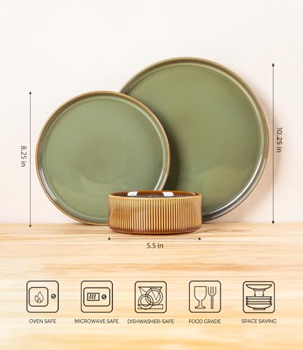 Image of TheTerra Ceramic Dinnerware Sets for 8, 24 Pieces Porcelain Lightweight Plates and Bowls Sets, Scratch Resistant Dish Set, Oven & Microwave & Dishwasher Safe, Sage Umber