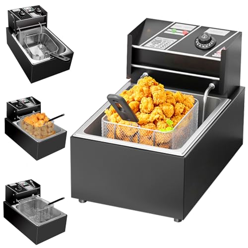 Freidora eléctrica de 10 l con dos cestas y tapas, 2500 W, control de temperatura y temporizador, de acero inoxidable, con tanque simple o doble, ideal for restaurantes y hogares.(A)
