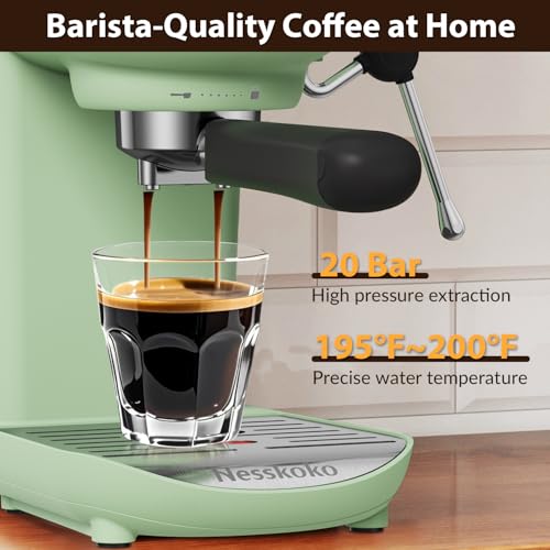 Image of Espresso Machine with Steam Milk Frother Semi Automatic 20 Bar Compact Green with Toggle Switch for home Cafetera Espresso, Latte, Cappuccino, Americano, Macchiato