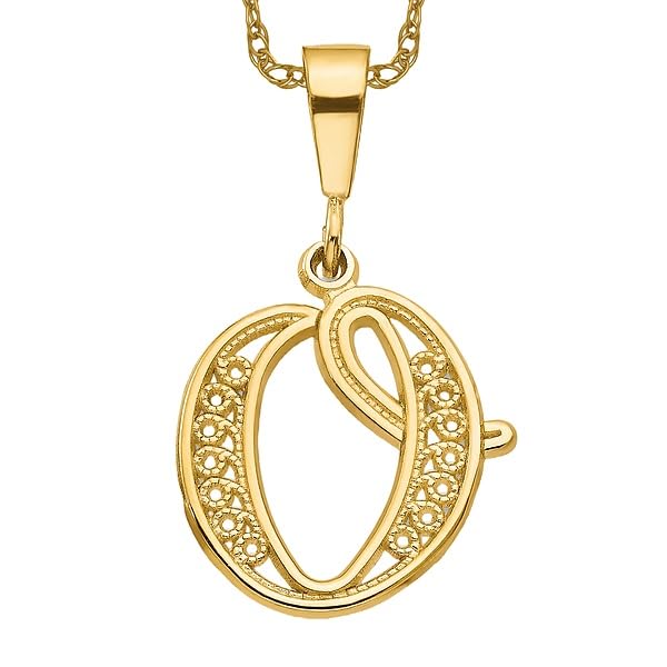14K Solid Yellow Gold Dainty Letter O Initial Name Monogram Necklace Chain Pendant Charm