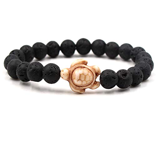 Bracelet en pierre volcanique et perles de lave noire pour homme et femme