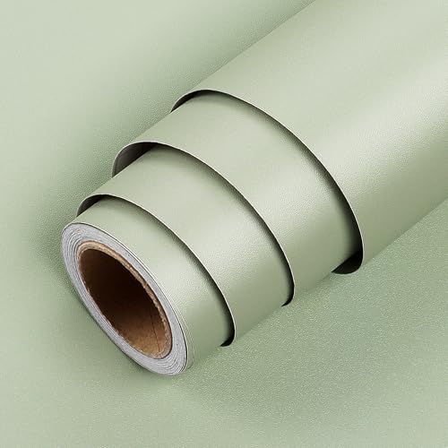 LACHEERY Papier Peint Vert Clair Uni pour Mur Mat 40cm x 200cm Papier Peint Adhesif Mural Chambre Enfant Vinyle Rouleau Adhesif pour Meuble Vert Imperméable...