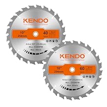 KENDO 2-Pack 10 Inch 40T&60T Carbide-Tipped Circular Saw Blade with 5/8 Inch Arbor, Professional ATB Finishing Woodworking Miter/Table Saw Blades for Plywood, Laminate, Ripping Wood
