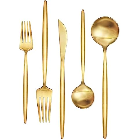 30-Piece Gold Silverware Set, Flatware Set for 6, Food-Grade Stainless Steel Cutlery Set, Includes Spoons Forks Knives, Kitchen Cutlery for Home Office Restaurant Hotel Cover