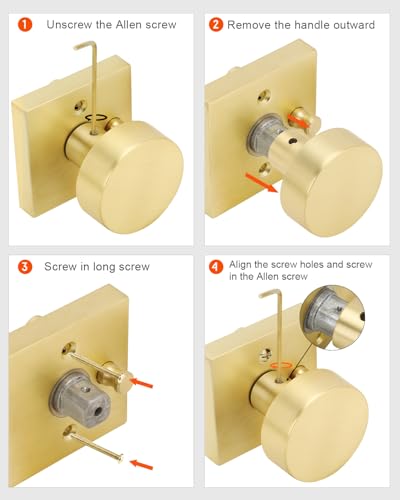 Bouton de porte d'intérieur laiton brossé carré et robuste pour rénovation de maison