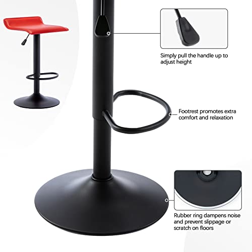 Vogue Furniture Direct Adjustable Bar Stools Set Of 2, Modern Swivel Pu Leather Airlift Barstools, Backless Kitchen Counter Height Bar Chair For Dining Room (Red, Black Base) #TOP5