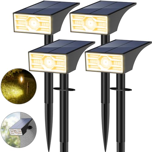 WENATY Solarlampen für Außen, 56 LED Solarstrahler für Außen Garten 3000K Warmweiß LED Solar Strahler, 4 Helligkeitsmodi Solar Gartenleuchten IP65 Wasserdicht Solarleuchten für Weg Hof Gehweg【4 Stück】