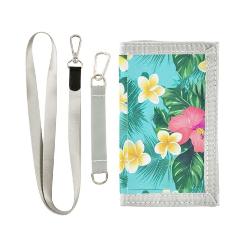 Hibiscus Frangipani Tropical Kids Wallet for Boys Girls Outdoor Sport Trifold Wallets for Youth Teen Children Wallet with Zippered Coin Pockets Card Holders Novelty Wallets with Magic Sticker
