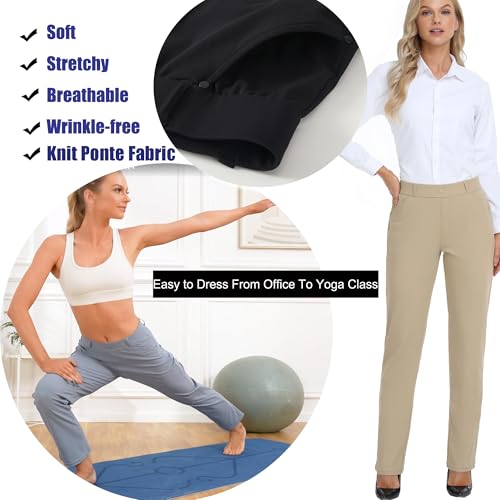 Oalka Women's Dress Pants Straight Leg Yoga Work Stretchy Pant for Office Business - Image 5