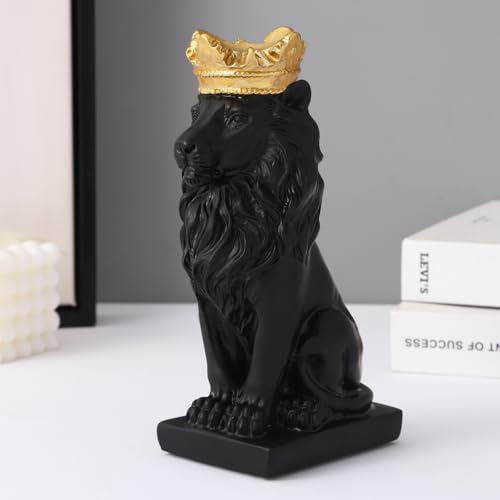 Image of TIED RIBBONS Decorative Crown Lion King Statue Showpiece Sculpture Animal Figurines (Black, Resin, 9 cm x 18 cm) Idol for Home Decor Bedroom Living Room Table Top Office Decoration Gifting Items