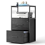 DEVAISE 2 Drawer Lateral File Cabinet with Lock, Filing Cabinet fits Letter/Legal/A4 Size, Large Printer Stand with Storage Shelves for Home Office, Black