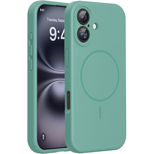 Image of Miracase Magnetic for iPhone 16 Plus Case, [Soft Anti-Scratch Microfiber Lining], Compatible with MagSafe, Liquid Silicone Shockproof Drop Protection Phone Case for 16 Plus,Midnight Green