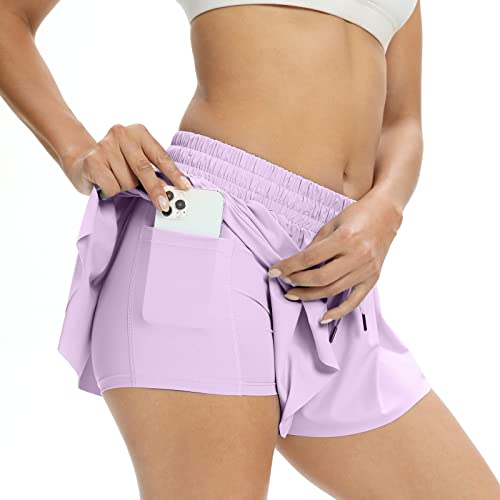 Image of Flowy Athletic Shorts for Women Gym Yoga Workout Running Biker Spandex Butterfly Tennis Skirts Cute Clothes Summer