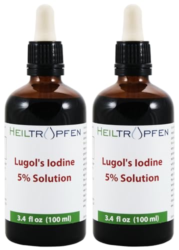 2X 100 ml Lugolsche Lösung 5% Jodlösung | Inhaltsstoffe in pharmazeutischer Qualität | 15% Lugols Liquid Formulierung | 5 Prozent elementares Jod und 10% Kaliumjodid | Braunglas Pipette | Heiltropfen