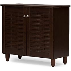 Wholesale Interiors Baxton Studio Winda Modern and Contemporary 2-Door Dark Brown Wooden Entryway Shoes Storage Cabinet -