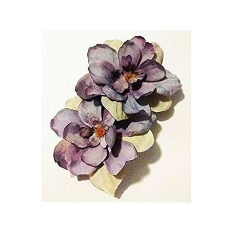 Lavender Light Purple Delphinium Flower Hair Clips PAIR Cover