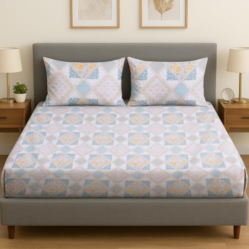 Image of Amazon Brand - Umi Elegant Printed Double Bedsheet 90x108 Inch | 100% Soft Cotton 210 TC | King Size Bed Sheet with 2 Pillow Covers 17X27
