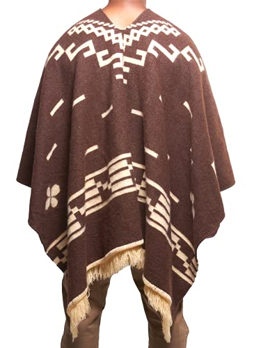 DAVLINA, Clint Eastwood, Alpaca Wool Poncho: Western Style Poncho, Unique and Handmade in Ecuador. Thick, Warm and Soft Wool Poncho (Brown)