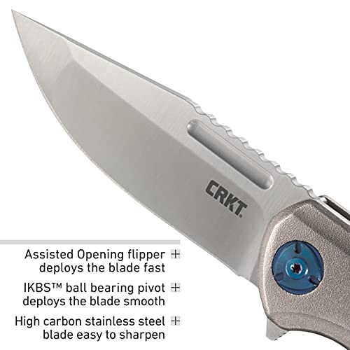 Crkt Lanny Edc Folding Pocket Knife: Assisted Opening Everyday Carry, Satin Blade, Flipper , Liner Lock, Hammered Aluminum Handle, Reversable Pocket Clip 6525 #TOP3