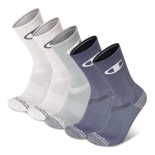 Image of Champion Men's Cushioned Crew Socks 5-Pack - Moisture-Wicking Athletic Crew Socks with Arch Support (Sizes 6-12)