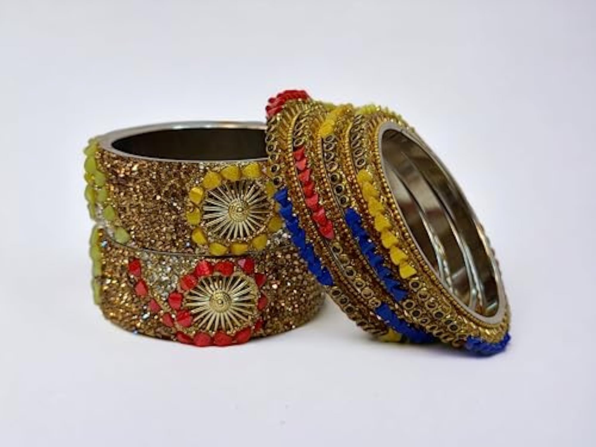 Golden LCD Zirconia Stone Work Bridal Brass Bangle Set