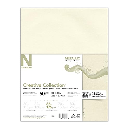 NeenahÂ® Creative Collectionâ„¢ Metallic Specialty Card Stock, Champagne Pearl, Letter (8.5" x 11"), 65 Lb, Pack of 50
