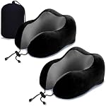 ZHCHG 2 Pack Travel Pillow, Best Memory Foam Neck Pillow for Airplane, Head Support Comfortable Pillow for Sleeping Rest, Train, Car & Home Use (2 Pack Black)