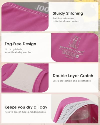 Image of BAMBOO COOL Womens Boy Shorts Underwear Full Coverage High Waist Boxer Briefs Panties for Women 5 Pack