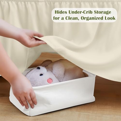 Image of Luxury Crib Bed Skirt 28 inch x 52 inch with 14 Inch Drop Soft & Breathable Dust Ruffle Fits Standard Crib and Toddler Bed Nursery Microfiber Fabric Ruffle Bed Skirt for Baby Boys or Girls Ivory Solid