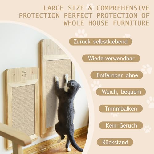 Katzen Kratzmatte Selbstklebend XXL, 200 x 40 cm, Kratzschutz für Sofa und Wände, Katzenteppich für Möbel (Cremeweiß, 40X400 cm)