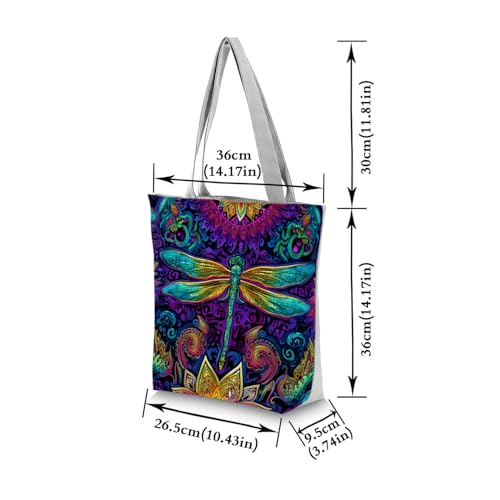 Bolso tote con estampado de libélula y flores, con cremallera superior, para uso diario, viajes y actividades al aire libre, ideal como regalo para mujeres y amantes de las libélulas miniatura 4