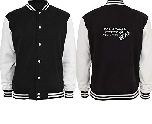 Collegejacke negra y blanca talla L con bordado motivacional para hombre